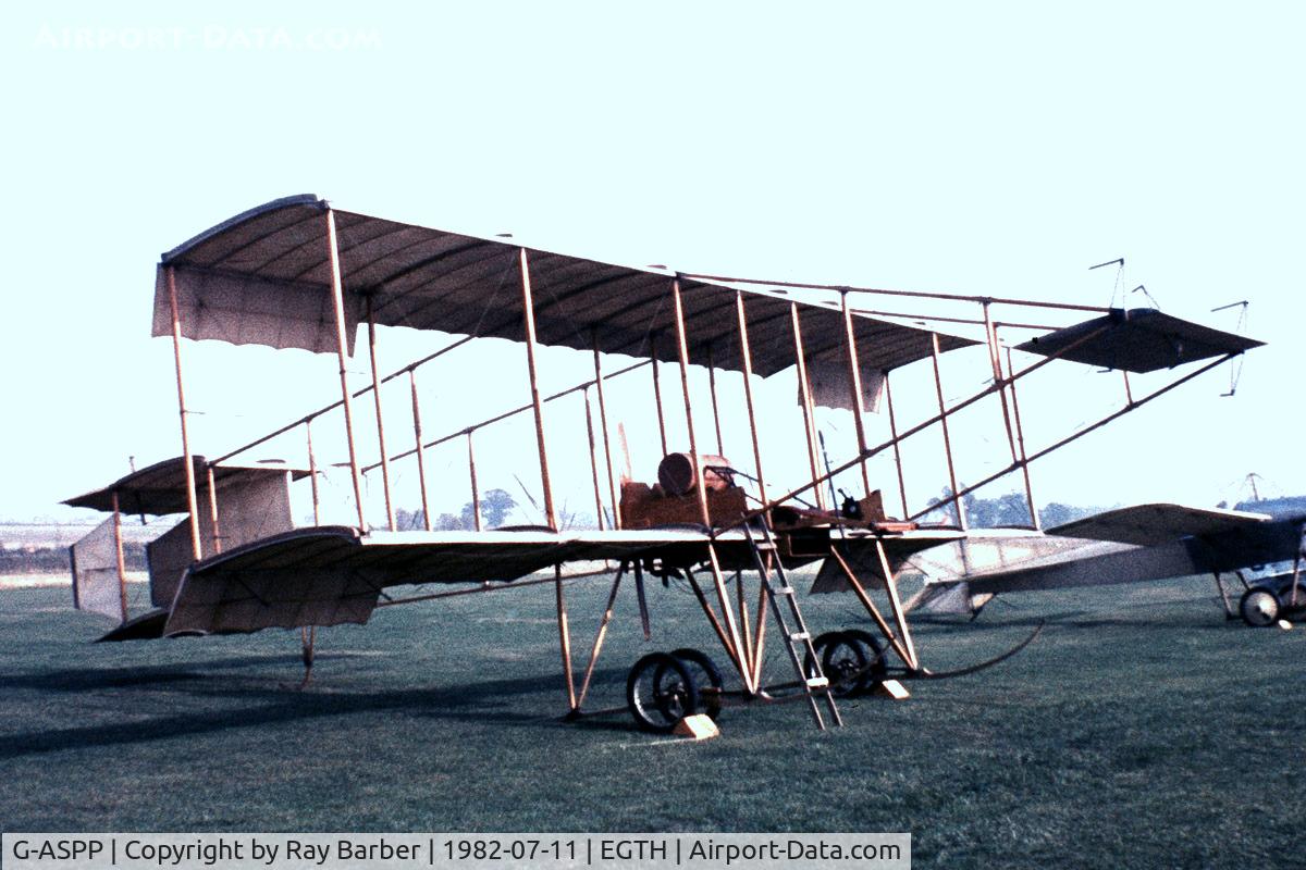 G-ASPP, 1964 Bristol Boxkite Replica C/N BM.7279, Bristol Boxkite (replica) [BM.7279] Old Warden~G 11/07/1982. From a slide.