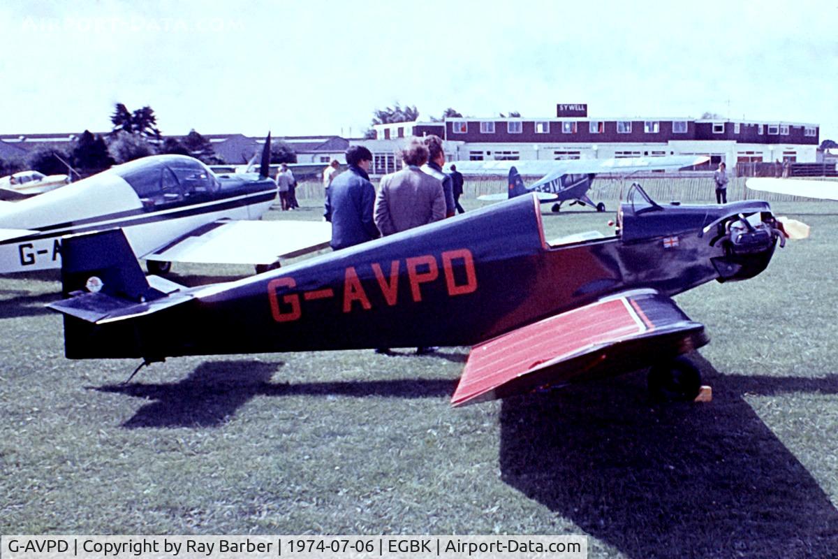 G-AVPD, 1969 Jodel D-9 Bebe C/N MAC1, Jodel D.9 Bebe [PFA 927] Sywell~G 06/07/1974. From a slide.