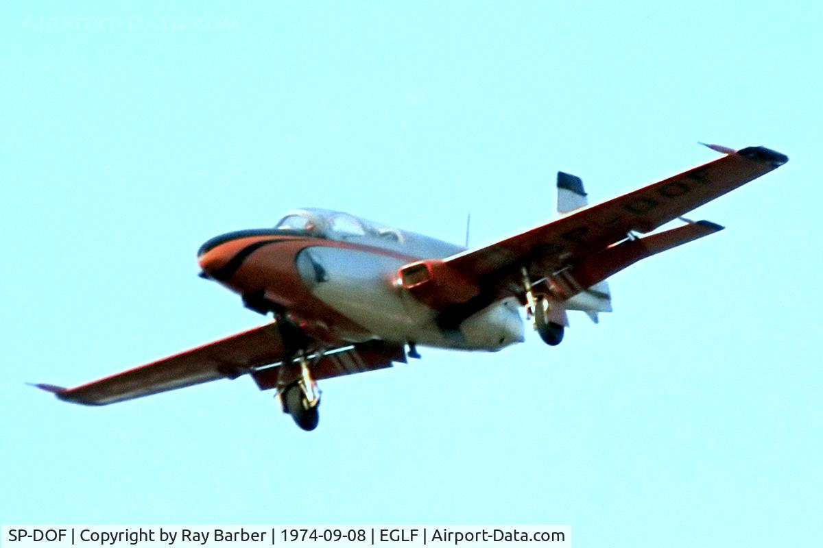 SP-DOF, 1977 PZL-Mielec TS-11 Iskra C/N 3H-1625, PZL-Mielec TS-11 200SBbisD[F] Iskra [3H16-25] (PZL-Mielec) Farnborough~G 08/09/1974. From a slide.