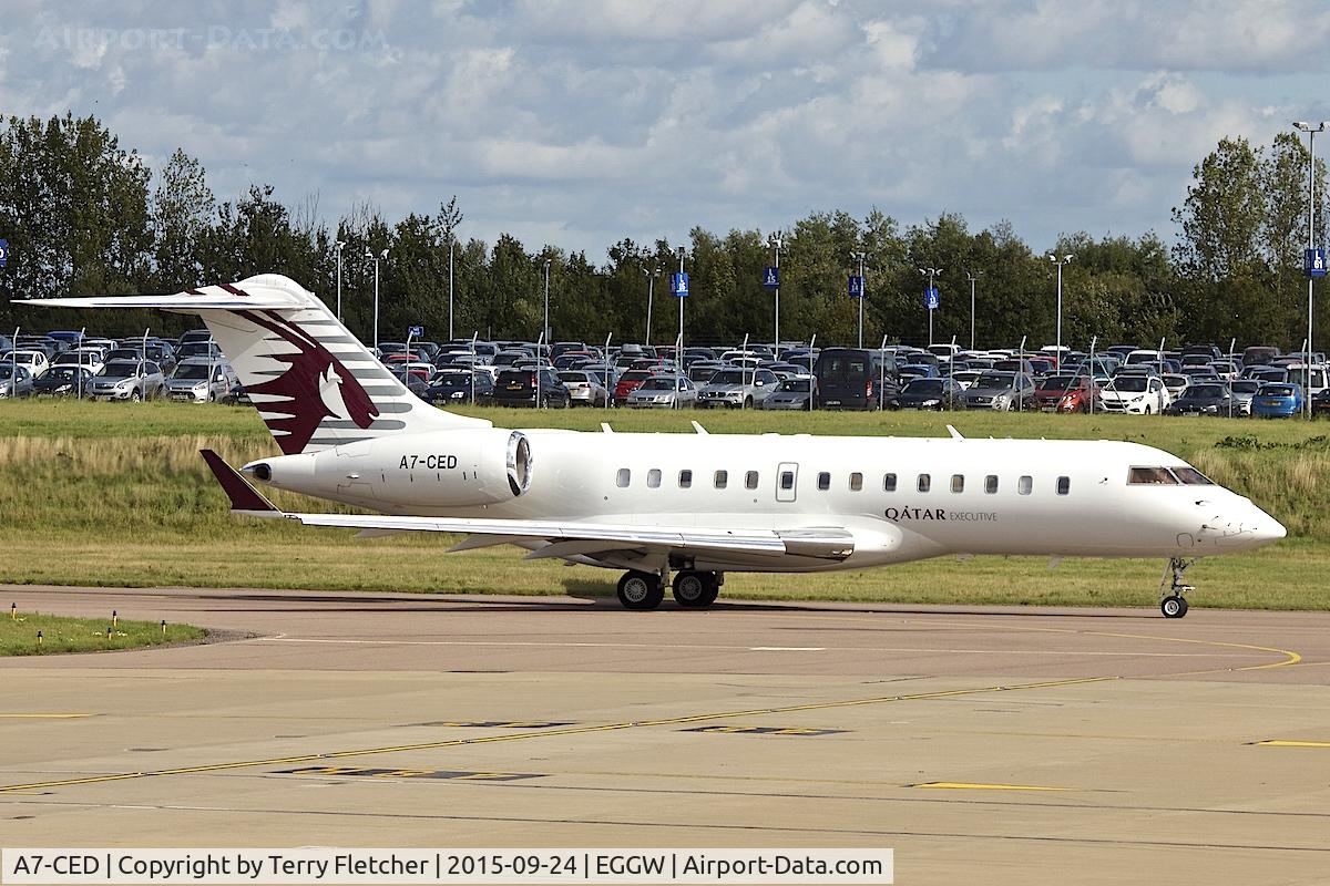 A7-CED, 2009 Bombardier BD-700-1A11 Global 5000 C/N 9370, Bombardier BD-700-1A11 Global 5000, c/n: 9370 of Qatar Executive at Luton