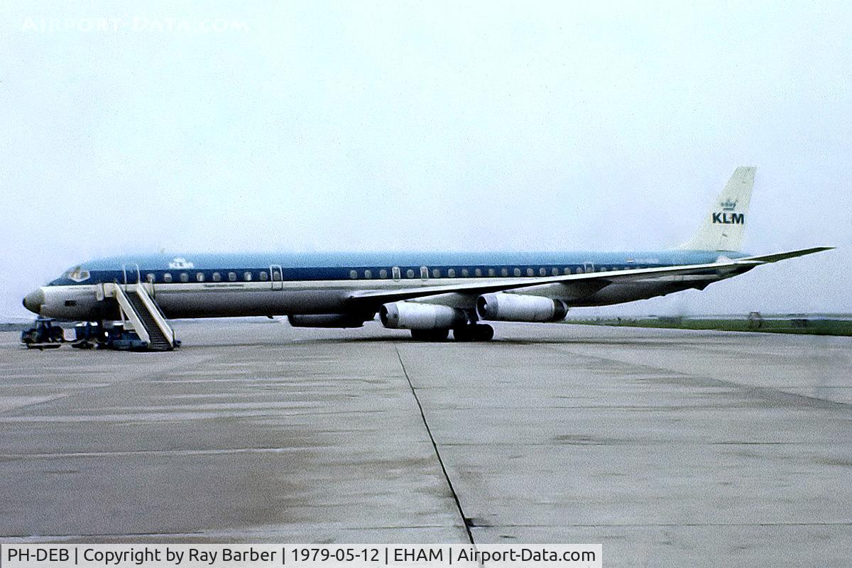 PH-DEB, 1967 Douglas DC-8-63 C/N 45901, Douglas DC-8-63 [45901] (KLM-Royal Dutch Airlines) Amsterdam-Schiphol~PH 12/05/1979. From a slide.