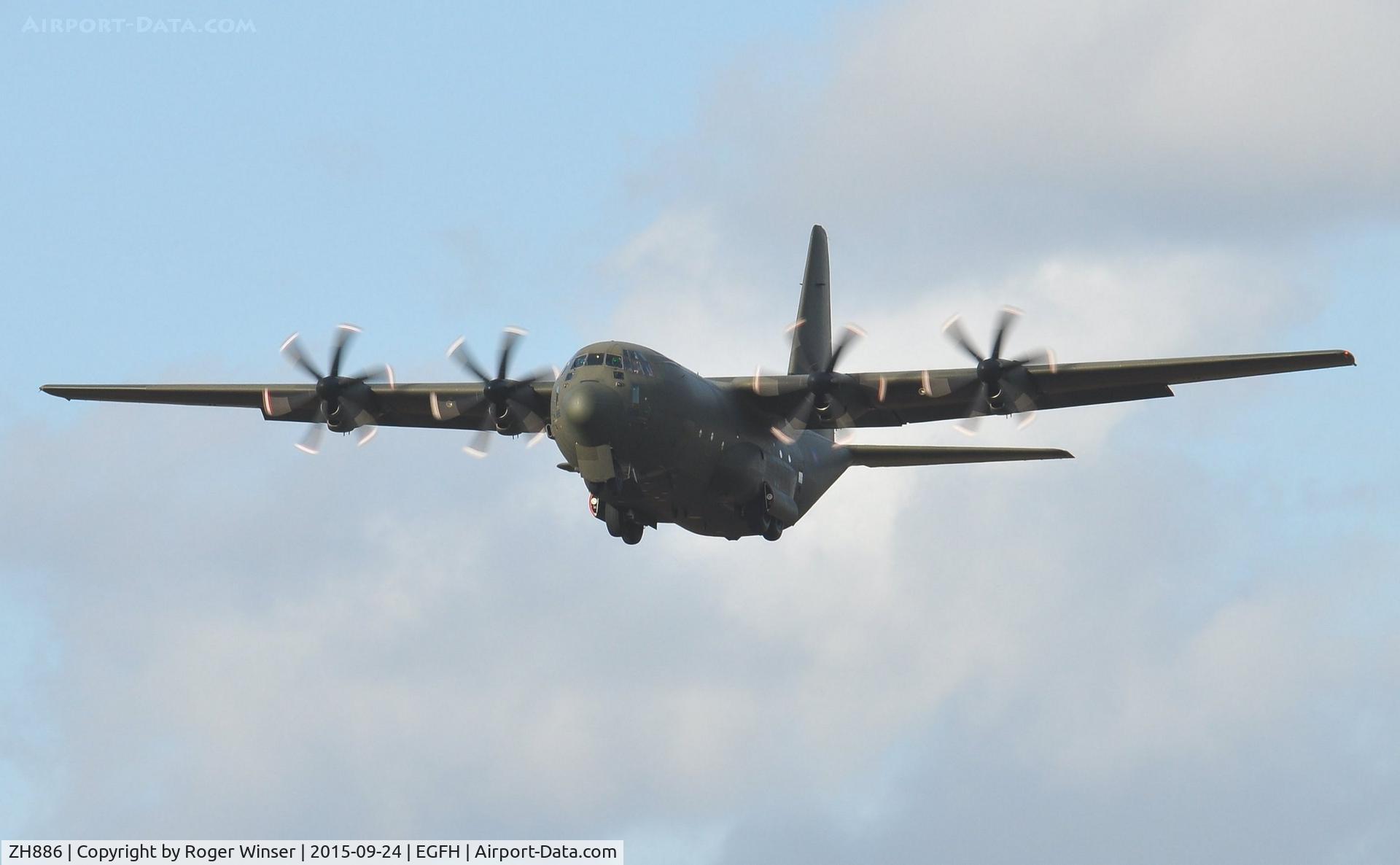 ZH886, 1999 Lockheed Martin C-130J Hercules C.5 C/N 382-5484, Low pass over Runway 22 by a RAF Hercules C.5 coded 886 of the Brize Norton Transport Wing.