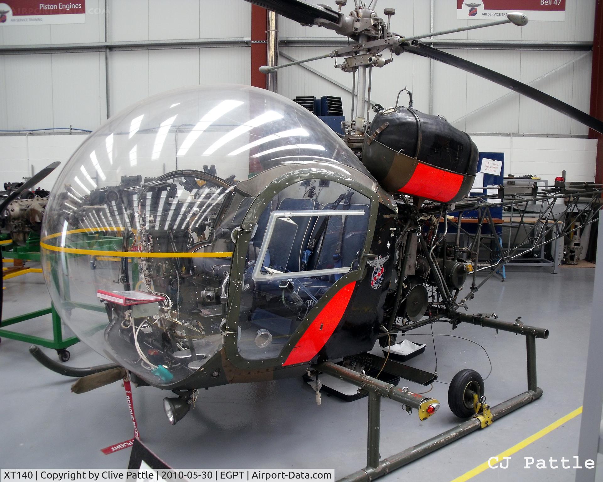 XT140, 1964 Westland Sioux AH.1 C/N 1550, On display in the Airwork Service Training hangar as an instructional airframe during the Heart of Scotland Airshow held at Perth (Scone) airfield EGPT