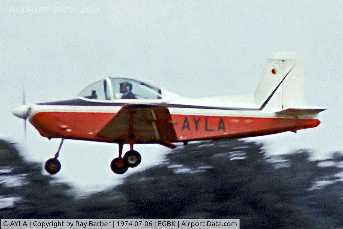 G-AYLA, 1970 AESL Glos-Airtourer 115/T2 C/N 524, Victa Airtourer [524] Sywell~G 06/07/1974. From a slide.