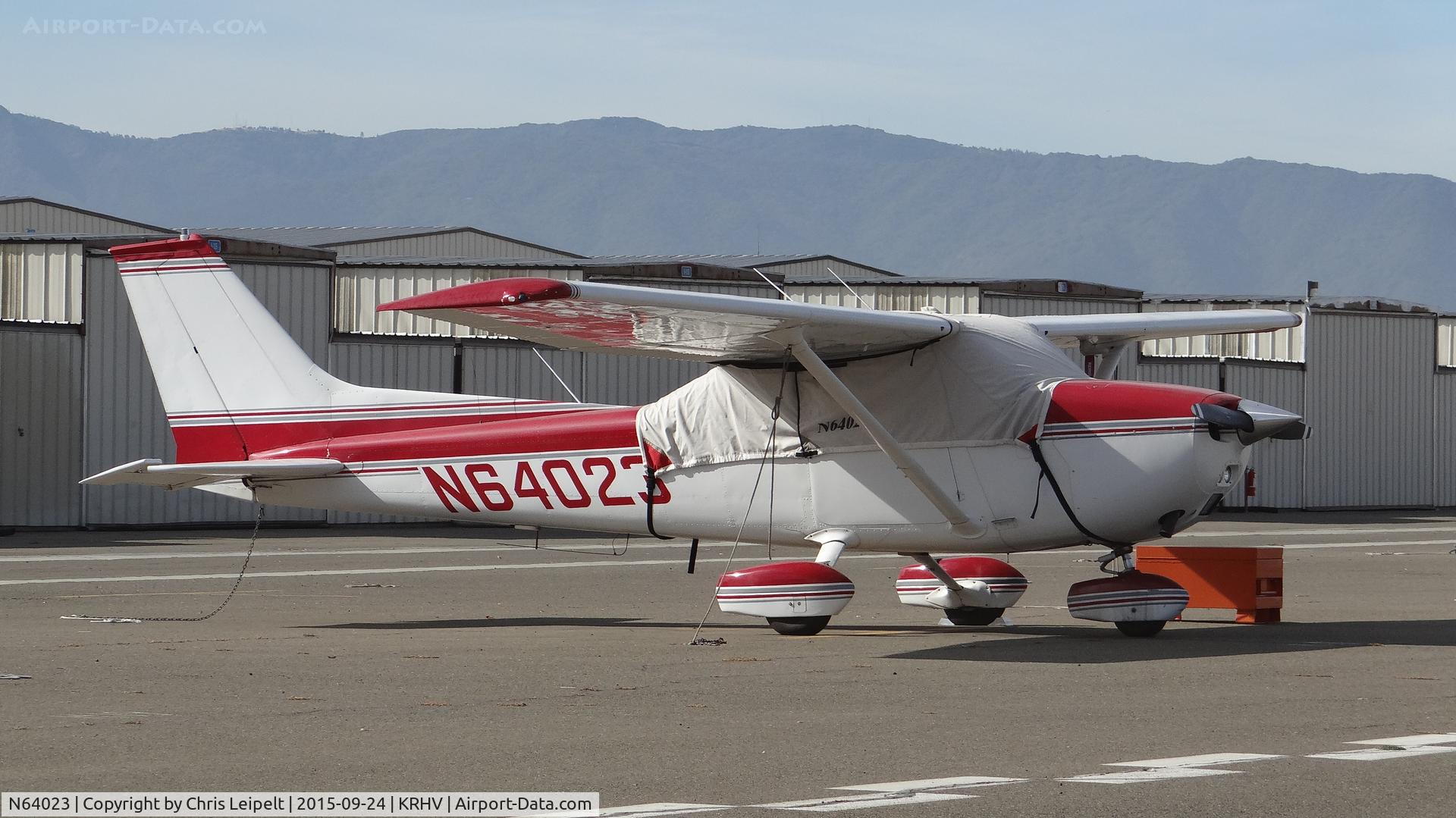N64023, 1975 Cessna 172M C/N 17264969, Locally-based 1975 Cessna 172M sitting at its tie down at Reid Hillview Airport, San Jose, CA.