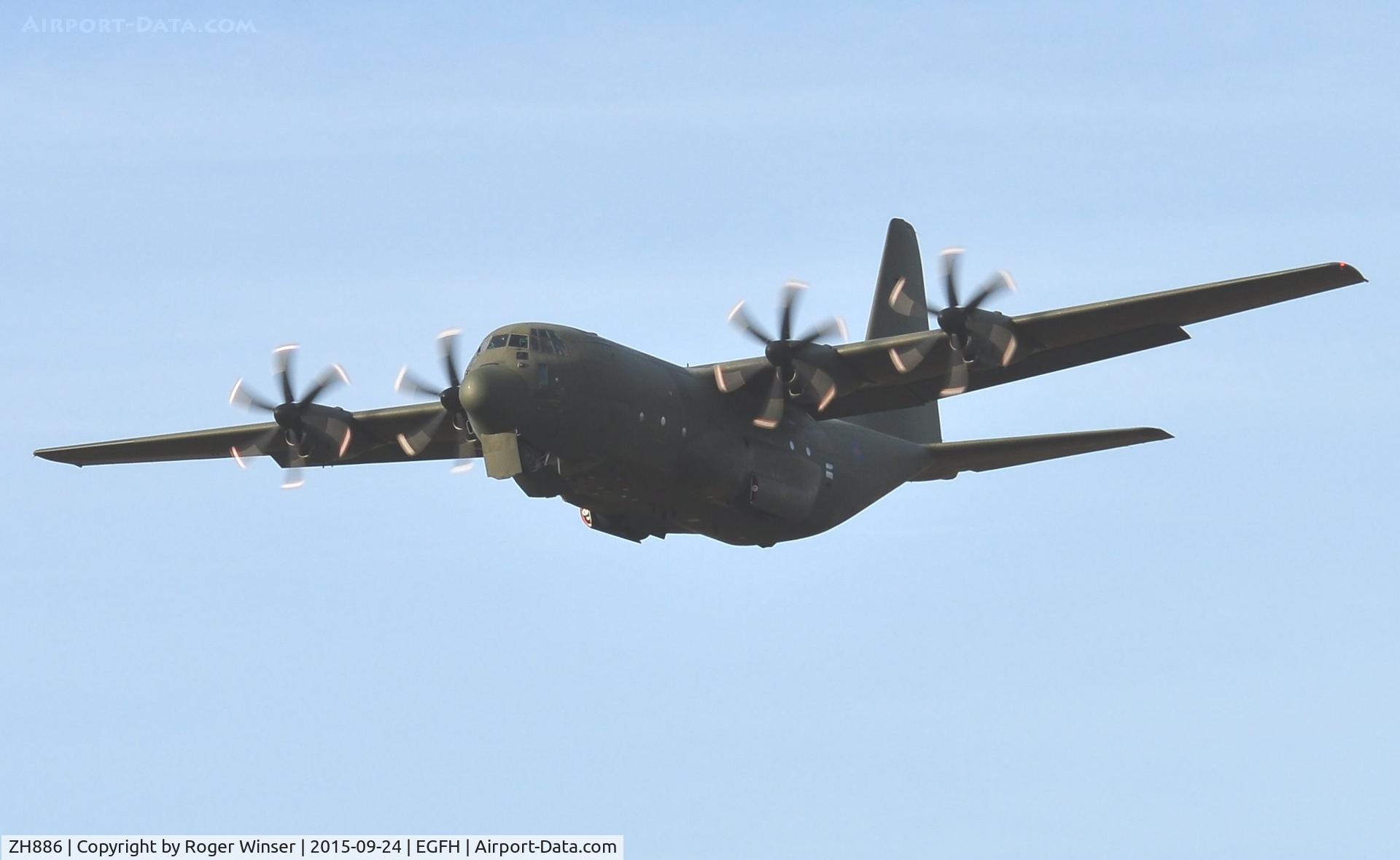 ZH886, 1999 Lockheed Martin C-130J Hercules C.5 C/N 382-5484, Low pass over Runway 22 by RAF Hercules C.5 aircraft coded 886 of the Brize Norton Transport Wing.