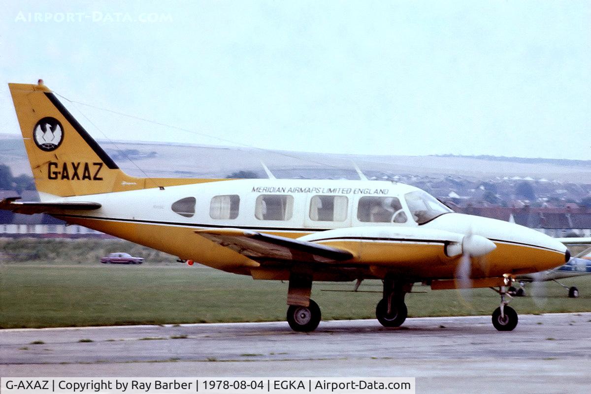 G-AXAZ, 1968 Piper PA-31 Turbo Navajo C/N 31-245, Piper PA-31-310 Navajo [31-245] (Meridian Airmaps Ltd England) Shoreham~G 04/08/1978. From a slide.