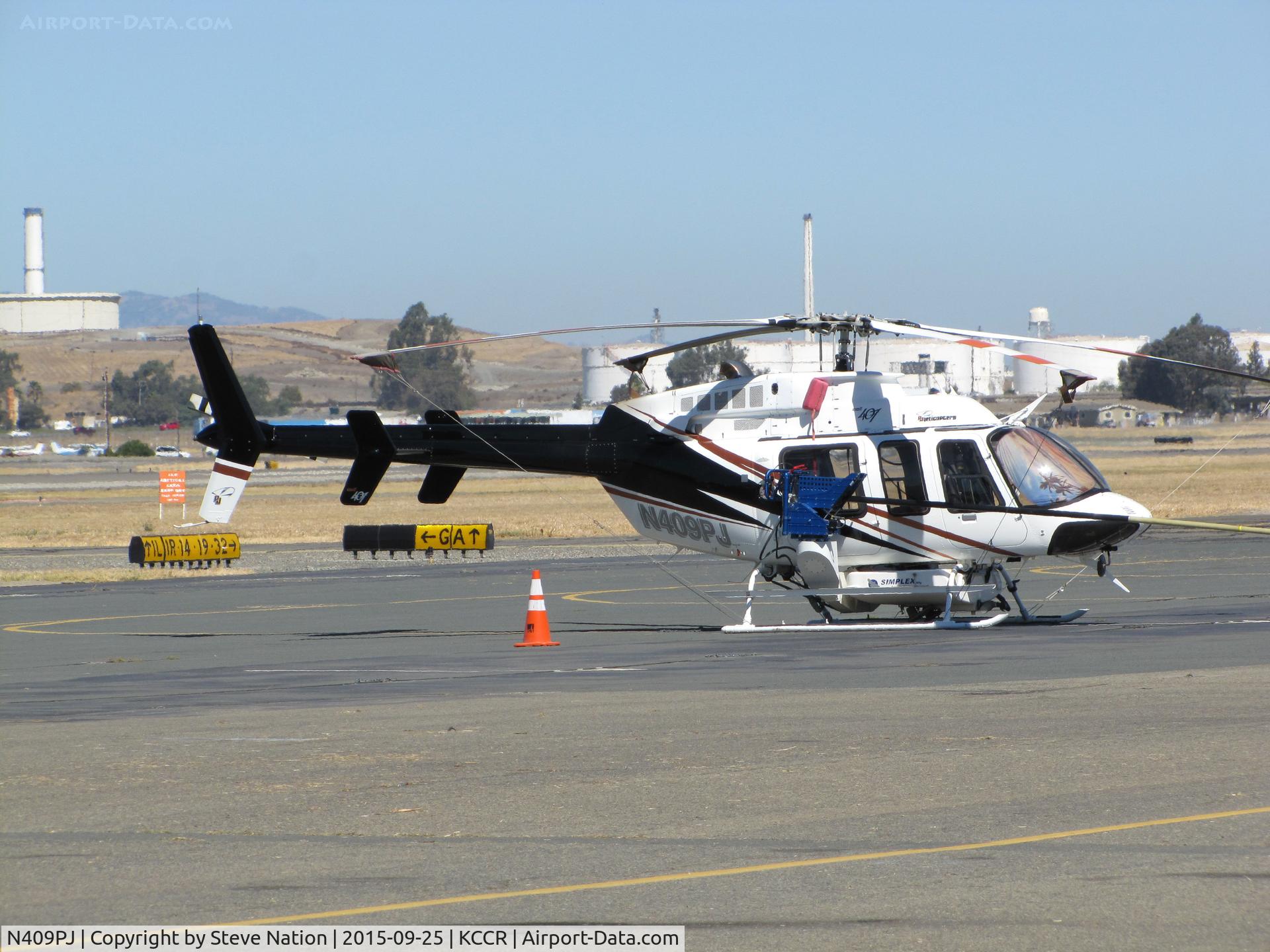 N409PJ, 1998 Bell 407 C/N 53301, P & J Helicopters (Red Bluff, CA) 1998 Bell Textron Canada 407 with belly pack, side basket and probe @ Buchanan Field, Concord, CA