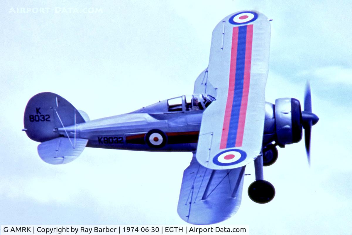 G-AMRK, 1937 Gloster Gladiator Mk1 C/N [L8032], Gloster Gladiator I [Unknown] Old Warden~G 30/06/1974. From a slide. Marked K8032.