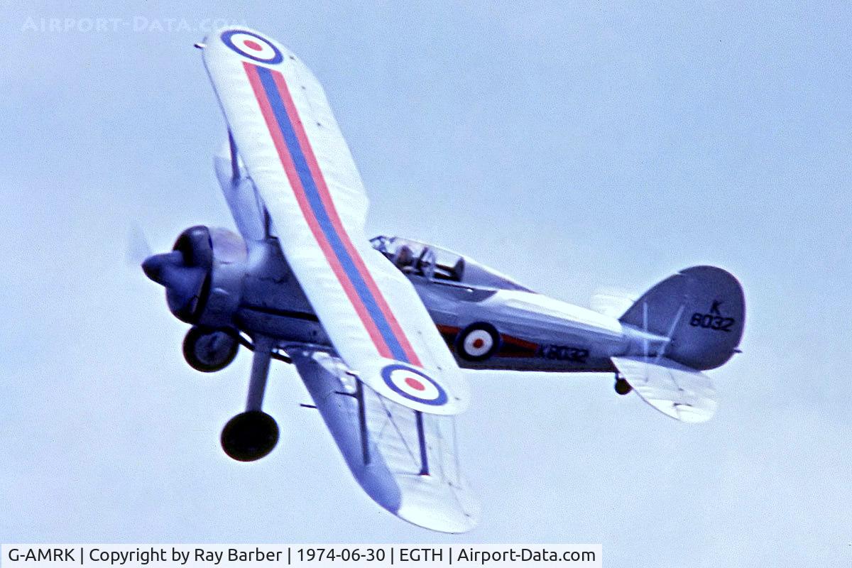 G-AMRK, 1937 Gloster Gladiator Mk1 C/N [L8032], Gloster Gladiator I [Unknown] Old Warden~G 30/06/1974. From a slide. Marked K8032.