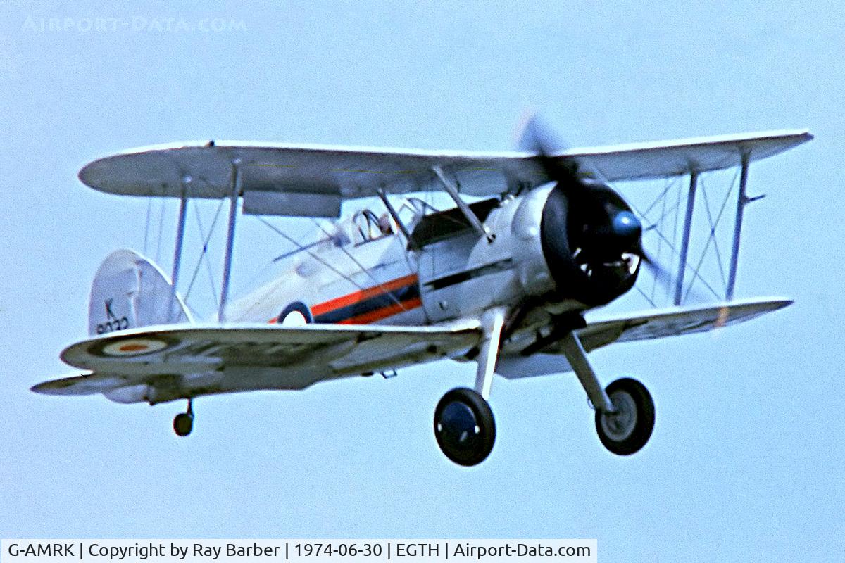 G-AMRK, 1937 Gloster Gladiator Mk1 C/N [L8032], Gloster Gladiator I [Unknown] Old Warden~G 30/06/1974. From a slide. Marked K8032.