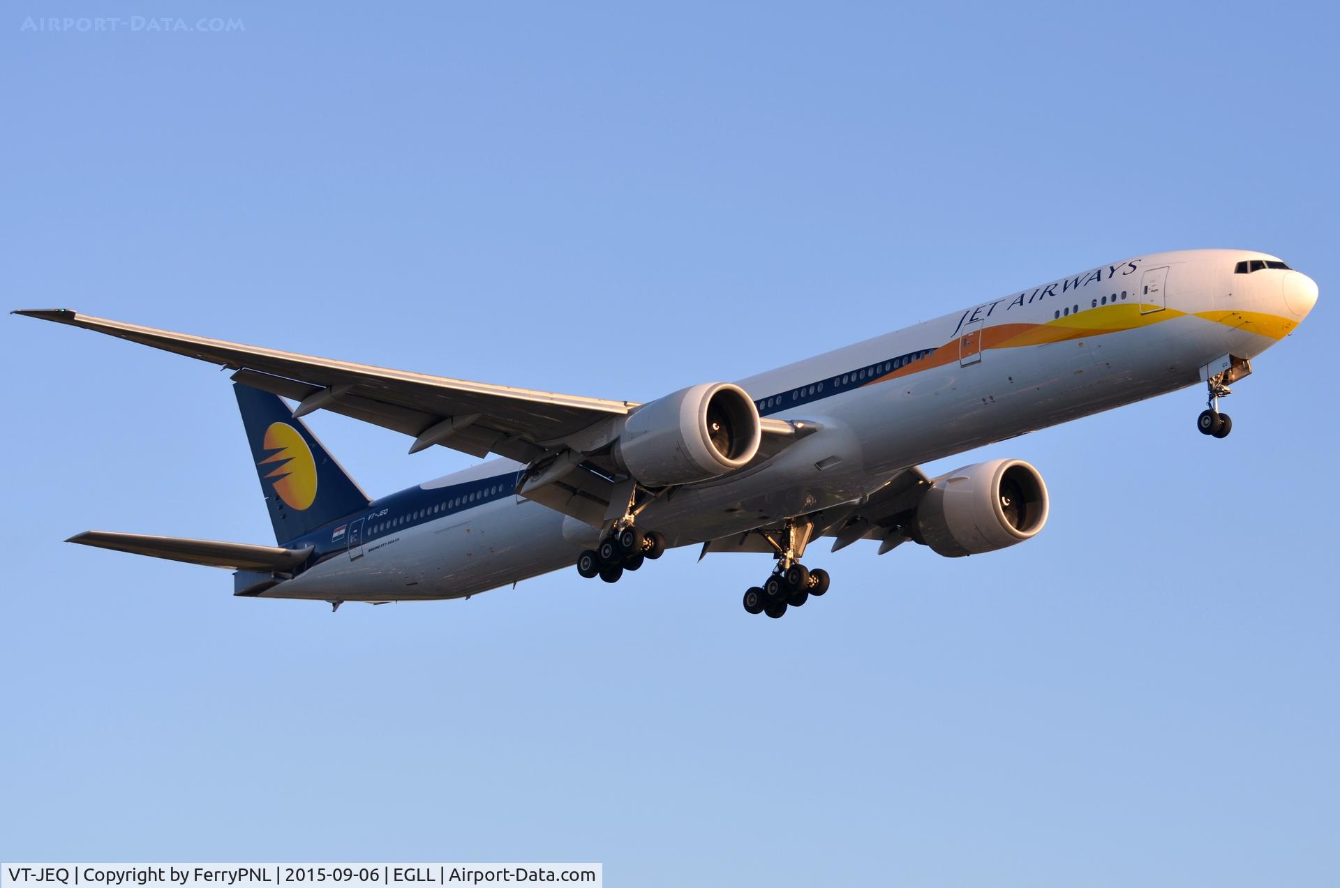 VT-JEQ, 2007 Boeing 777-35R/ER C/N 35161, Jet Airways landing in LHR