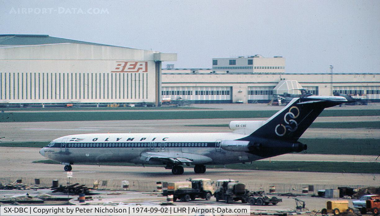 SX-DBC, 1966 Boeing 707-384C C/N 18950, This Olympic Airlines Boeing 707-384C was seen at Heathrow in September 1974.