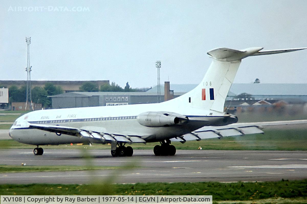 XV108, 1968 Vickers VC10 C.1K C/N 838, Vickers VC-10 C.1K [838] (Royal Air Force) RAF Brize Norton~G 14/05/1977. From a slide.