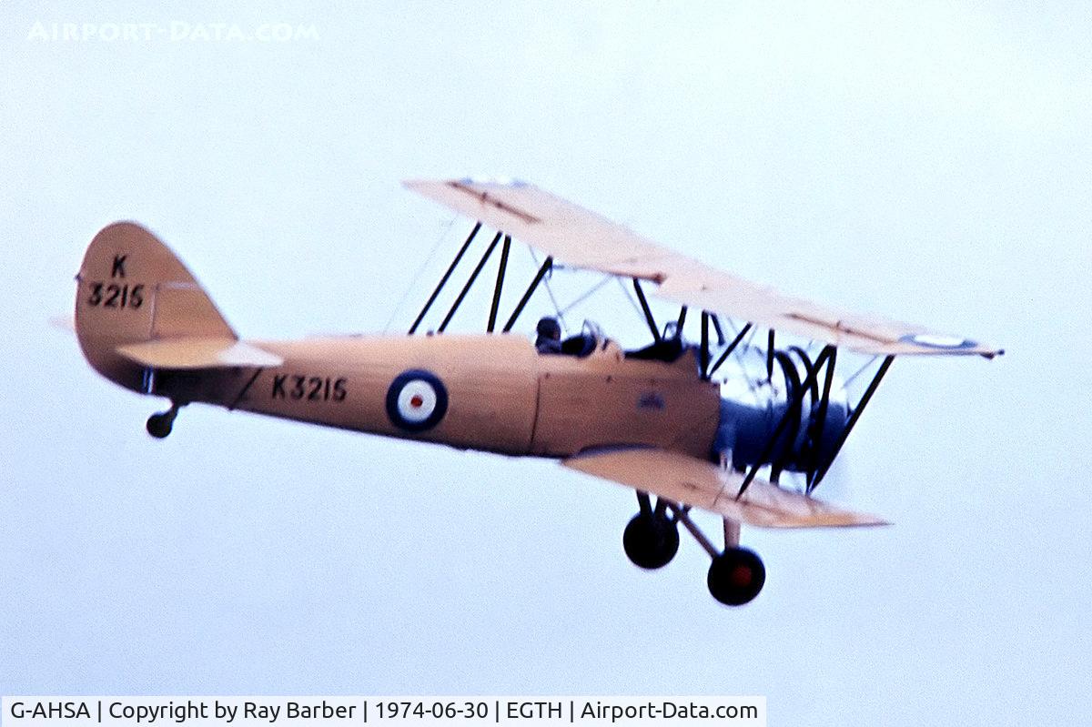 G-AHSA, 1933 Avro 621 Tutor C/N K3215, Avro 621 Tutor [Unknown] Old Warden~G 30/06/1974. From a slide. Wears registration K3215.