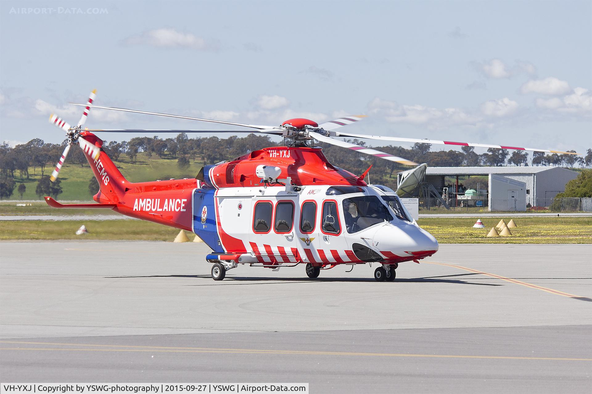 VH-YXJ, 2015 AgustaWestland AW-139 C/N 31620, Australian Helicopters (VH-YXJ), operated for Ambulance Victoria, AgustaWestland AW139 taxiing at Wagga Wagga Airport.