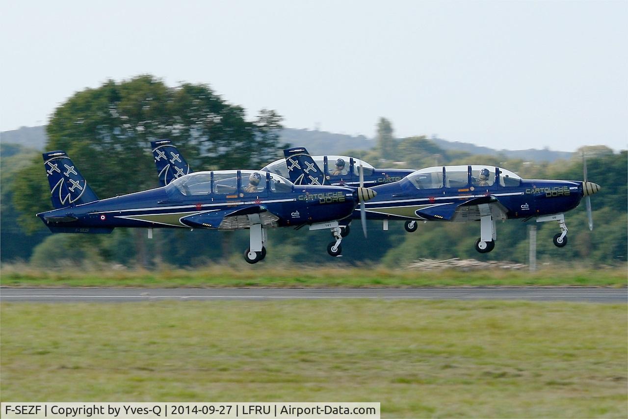 F-SEZF, Socata TB-30 Epsilon C/N 141, Socata TB30 Epsilon, French Air Force Aerobatics Team Cartouche Doré, Take-off rwy 05, Morlaix-Ploujean airport (LFRU-MXN)