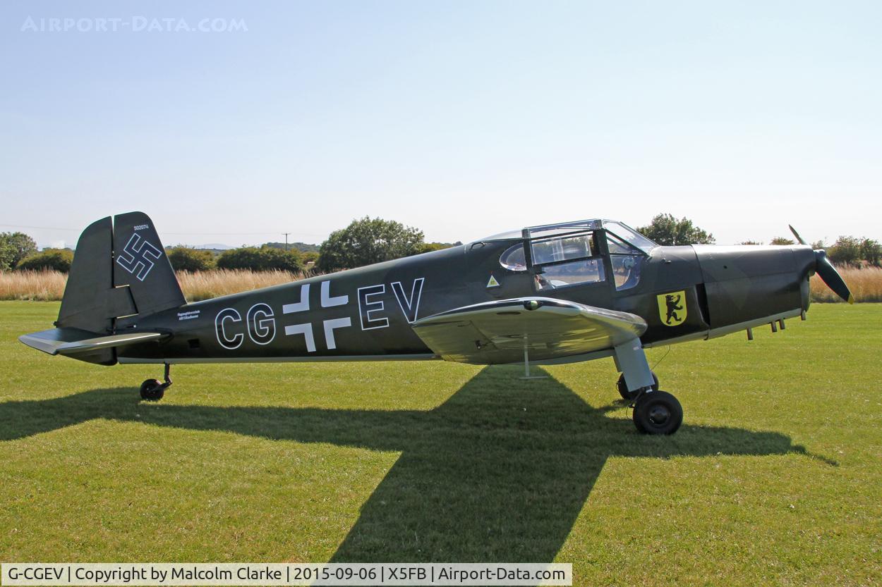 G-CGEV, 1970 Heliopolis Gomhouria Mk.6 (Bu-181) C/N 067, A visitor from Breighton, Bucker Bu-181D (Gomhouria 181 MK6) Bestmann, Fishburn Airfield, September 6th 2015.