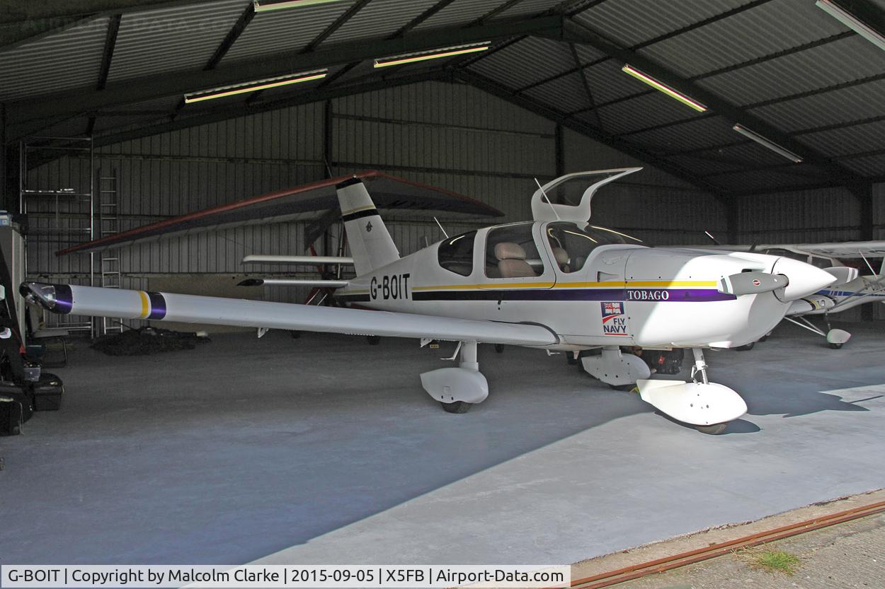 G-BOIT, 1988 Socata TB-10 Tobago C/N 810, Socata TB-10 Tobago, hangared overnight at Fishburn Airfield, September 5th 2015.