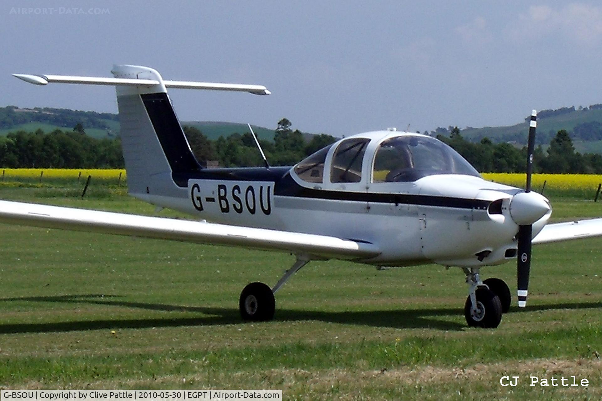 G-BSOU, 1981 Piper PA-38-112 Tomahawk Tomahawk C/N 38-81A0130, On display in the static park during the Heart of Scotland Airshow held at Perth (Scone) airfield EGPT