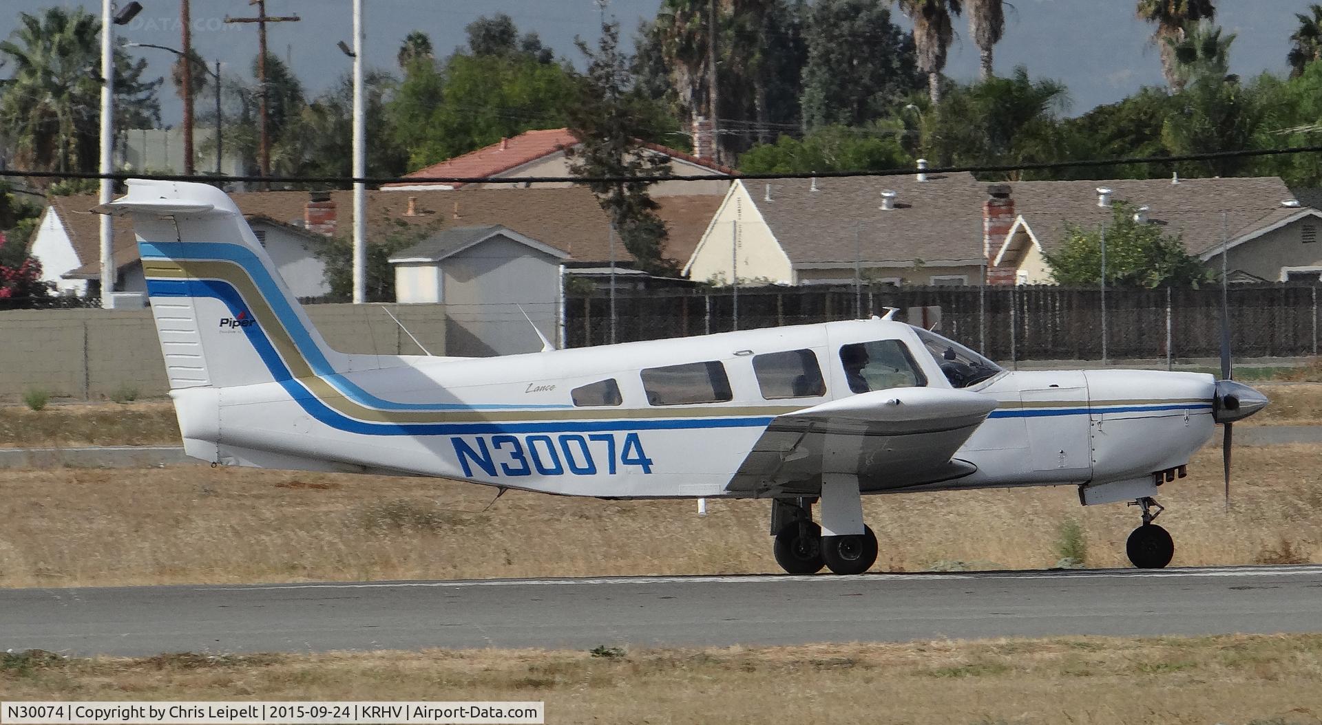 N30074, 1978 Piper PA-32RT-300 C/N 32R-7885083, Locally-based 1978 Piper Saratoga Turbo landing on runway 31L at Reid Hillview Airport, San Jose, CA.