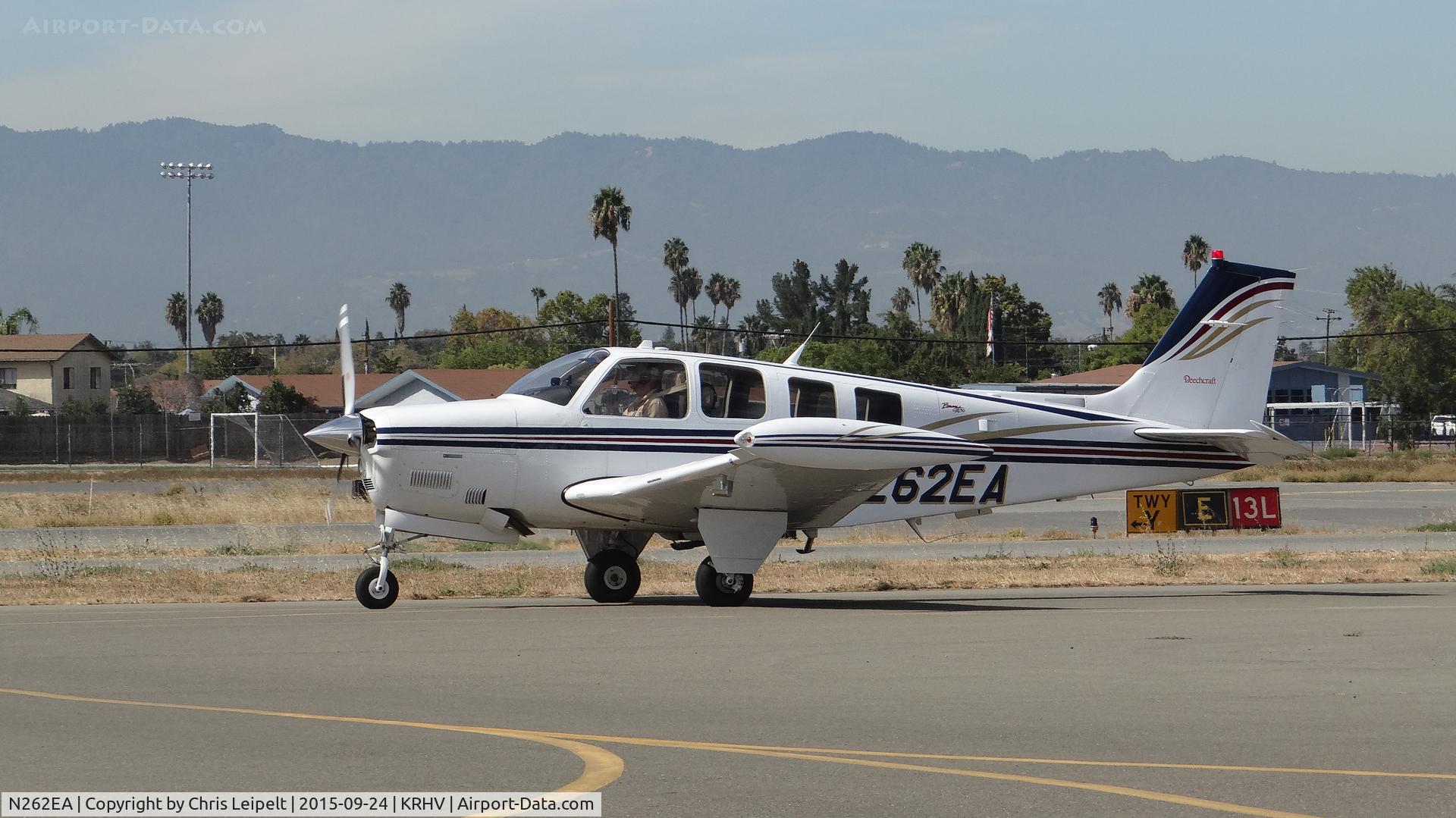 N262EA, 2001 Raytheon Aircraft Company A36 Bonanza C/N E-3417, Dragonbow LLC (Wilmington, SE) 2001 Beechcraft A36 Bonanza taxing to transient parking at Reid Hillview Airport, San Jose, CA.