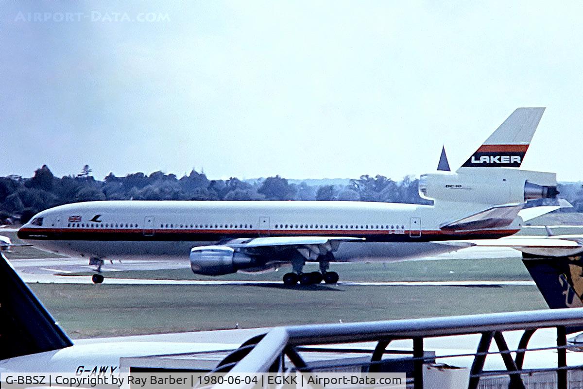 G-BBSZ, 1973 McDonnell Douglas DC-10-10 C/N 46727, McDonnell Douglas DC-10-10 [46727] (Laker Airways) Gatwick~G 01/07/1974. From a slide.
