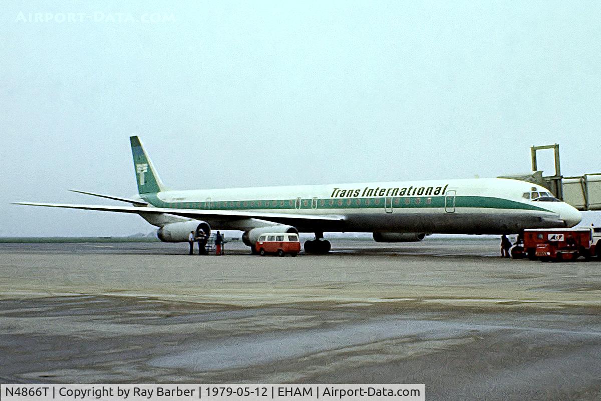 N4866T, 1969 Douglas DC-8-63CF C/N 46089, Douglas DC-8-63 [46089] (Trans International Airlines) Amsterdam-Schiphol~PH 12/05/1979. From a slide.