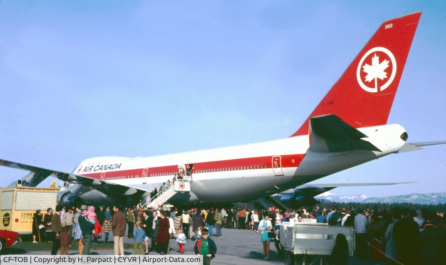 CF-TOB, 1971 Boeing 747-133 C/N 20014, Taken March 1971 at Vancouver International (YVR).  Judging from crowds and CHWK radio van, this was a public showing of Air Canada's newest plane.