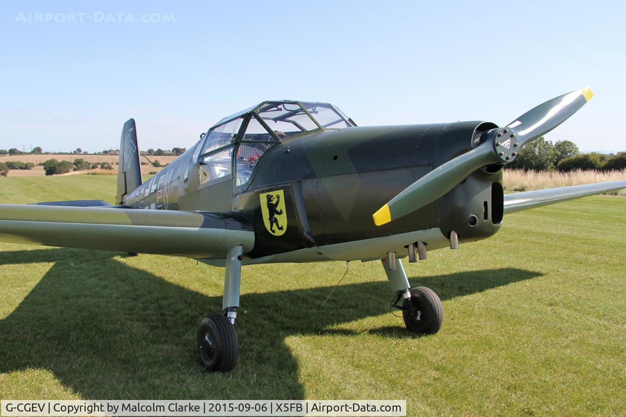 G-CGEV, 1970 Heliopolis Gomhouria Mk.6 (Bu-181) C/N 067, A visitor from Breighton, Bucker Bu-181D (Gomhouria 181 MK6) Bestmann, Fishburn Airfield, September 6th 2015.
