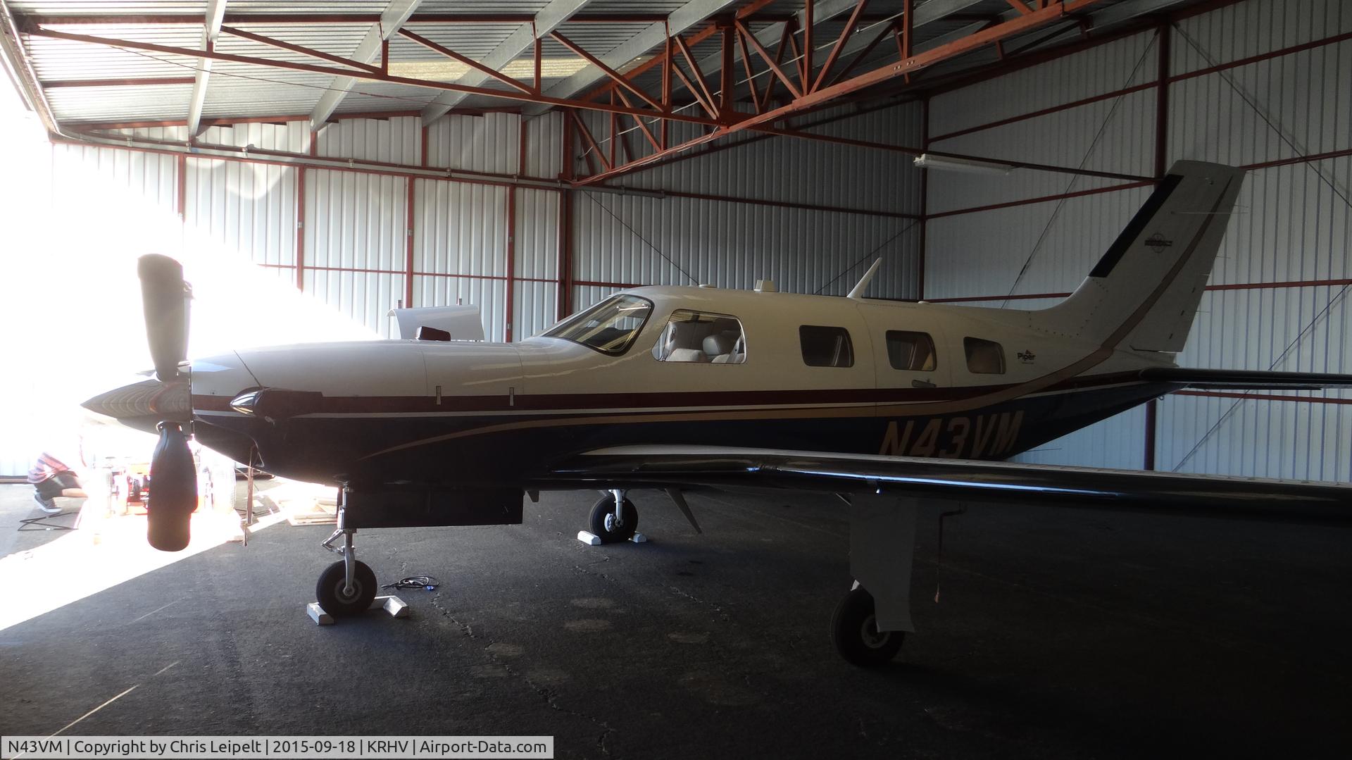 N43VM, 2000 Piper PA-46-500TP C/N 4697005, Reid Hillview's newest tenant, and it's a good one! Locally-based 2000 Piper Meridian parked in its hangar at Reid Hillview Airport, San Jose, CA.