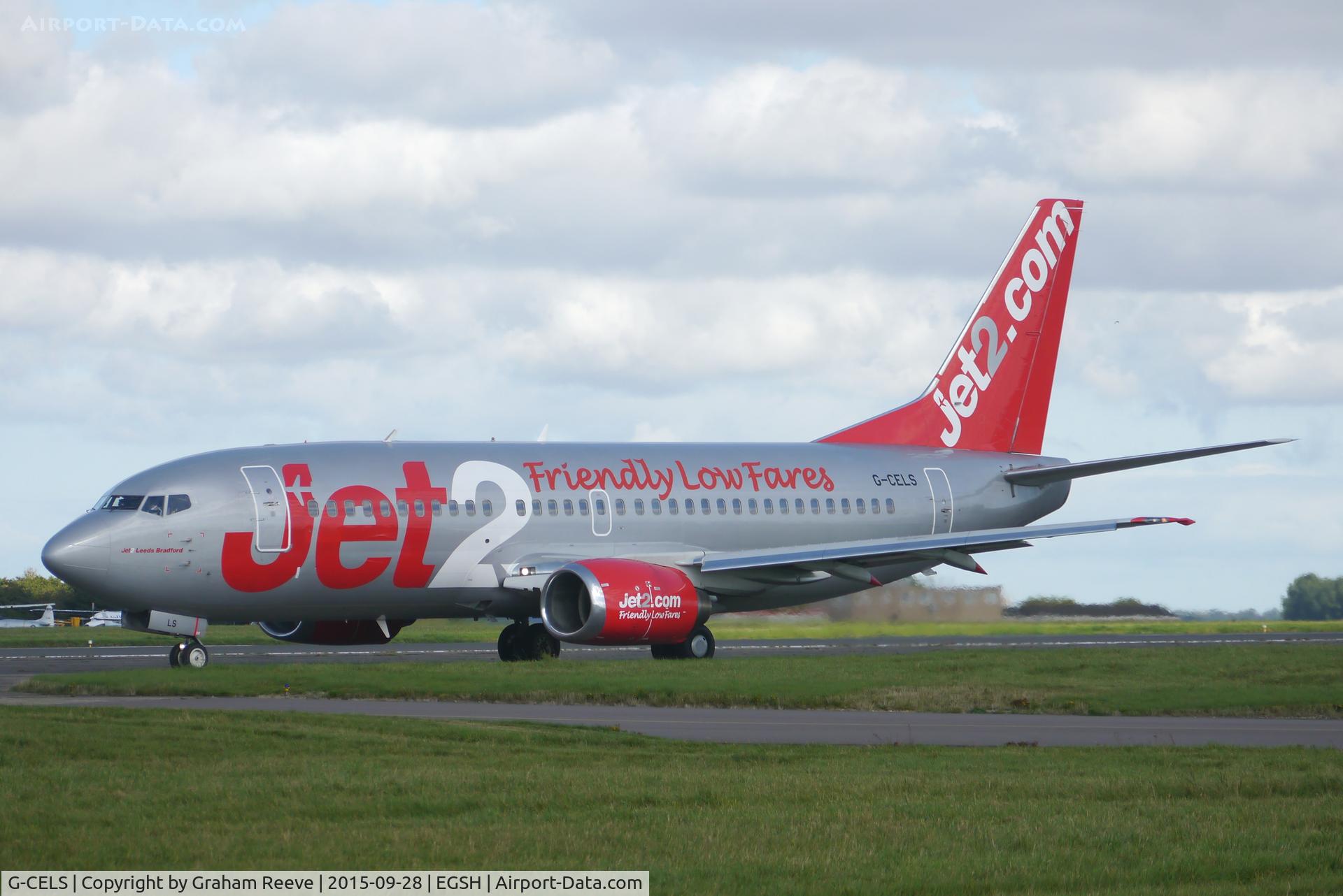 G-CELS, 1986 Boeing 737-377 C/N 23660, About to depart from Norwich.