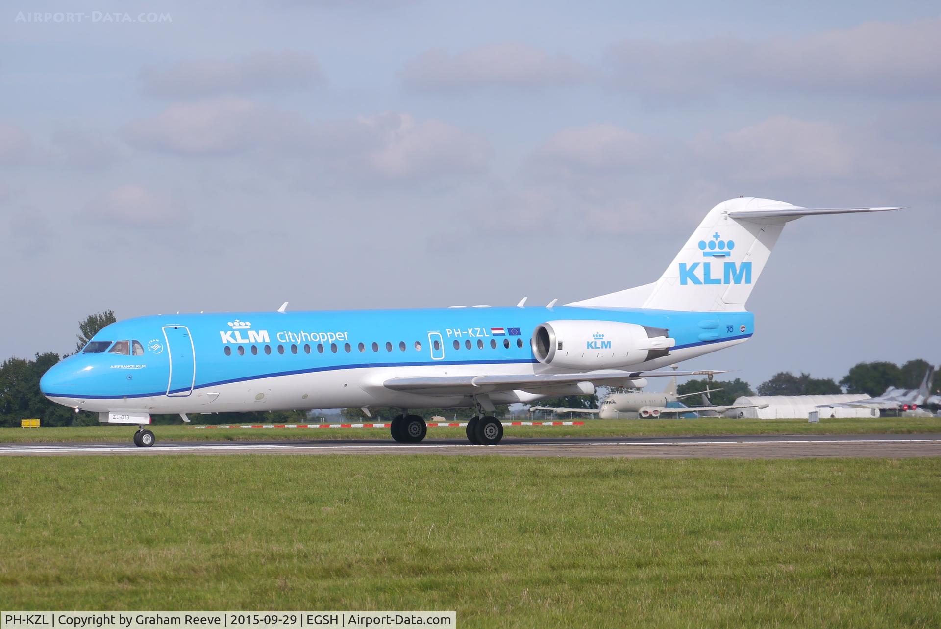 PH-KZL, 1995 Fokker 70 (F-28-0070) C/N 11536, About to depart from Norwich.