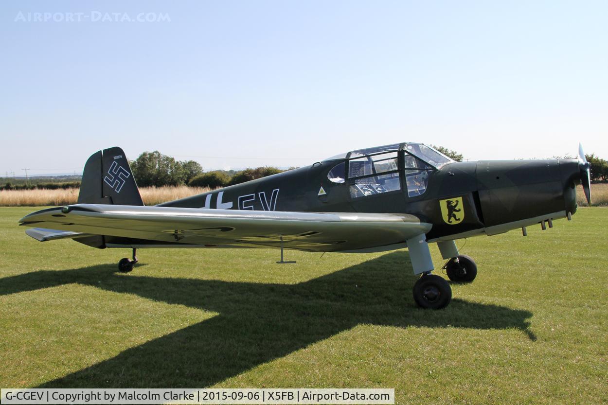 G-CGEV, 1970 Heliopolis Gomhouria Mk.6 (Bu-181) C/N 067, Bucker Bu-181D (Gomhouria 181 MK6) Bestmann at Fishburn Airfield, September 6th 2015.