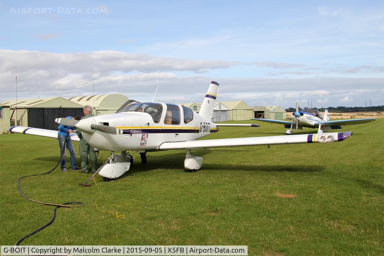 G-BOIT, 1988 Socata TB-10 Tobago C/N 810, Socata TB-10 Tobago re-fueling at Fishburn Airfield, September 5th 2015.