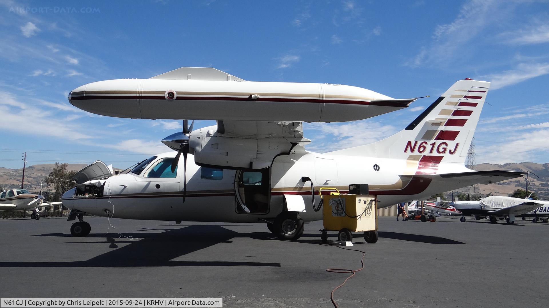 N61GJ, Mitsubishi MU-2B-40 Solitaire C/N 398SA, Arrow Services LLC (Pleasanton, CA) Mitsubishi MU-2B getting avionics work completed at Reid Hillview Airport, San Jose, CA. I missed the landing by an hour, but ended up flying in it the same day from RHV-LVK. Fun day!
