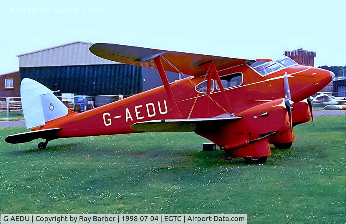 G-AEDU, 1937 De Havilland DH-90A Dragonfly C/N 7526, De Havilland DH.90 Dragonfly [7526] Cranfield~G Cranfield 04/07/1998