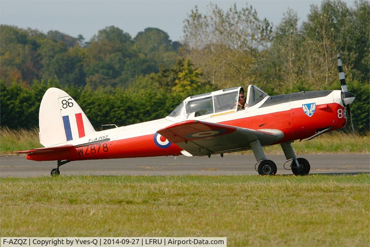 F-AZQZ, 1953 De Havilland DHC-1 Chipmunk T.10 C/N C1/0916, De Havilland DHC-1 Chipmunk T.10, Landing rwy 05, Morlaix-Ploujean airport (LFRU-MXN) air show 2014