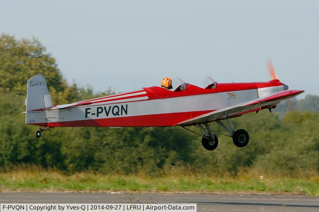 F-PVQN, 1970 Druine D-5 C/N 09, Druine D-5, Take-off rwy 05, Morlaix-Ploujean airport (LFRU-MXN) air show in september 2014