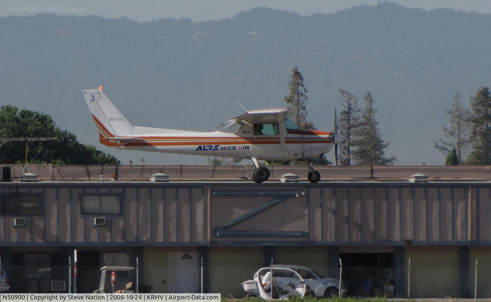 N50900, 1968 Cessna 150J C/N 15069628, ALPS Nice Air 1968 Cessna 150J #3 over the threshold @ Reid-Hillview Airport, San Jose, CA