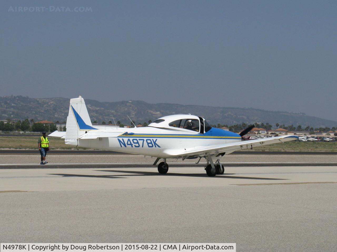 N4978K, 1949 Ryan Navion A C/N NAV-4-1978, 1949 Ryan NAVION A upgraded to 1951 version NAVION Super 260, Continental GO-435-C2 260 Hp, taxi after landing Rwy 26