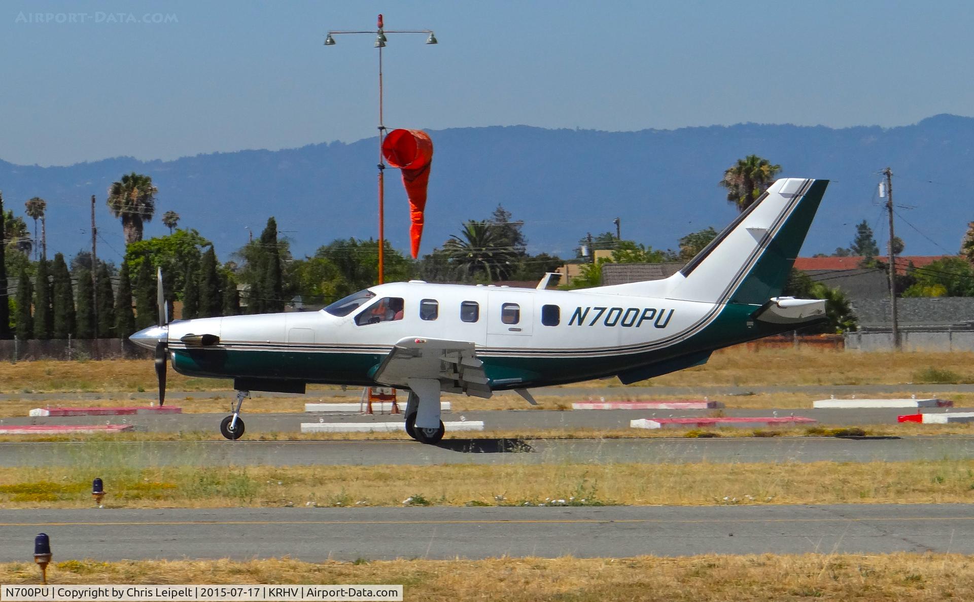 N700PU, Socata TBM-700 C/N 15, TBM Ventures LLC (Pendleton, OR) Socata TBM-700 departing runway 13L at Reid Hillview Airport, San Jose, CA.