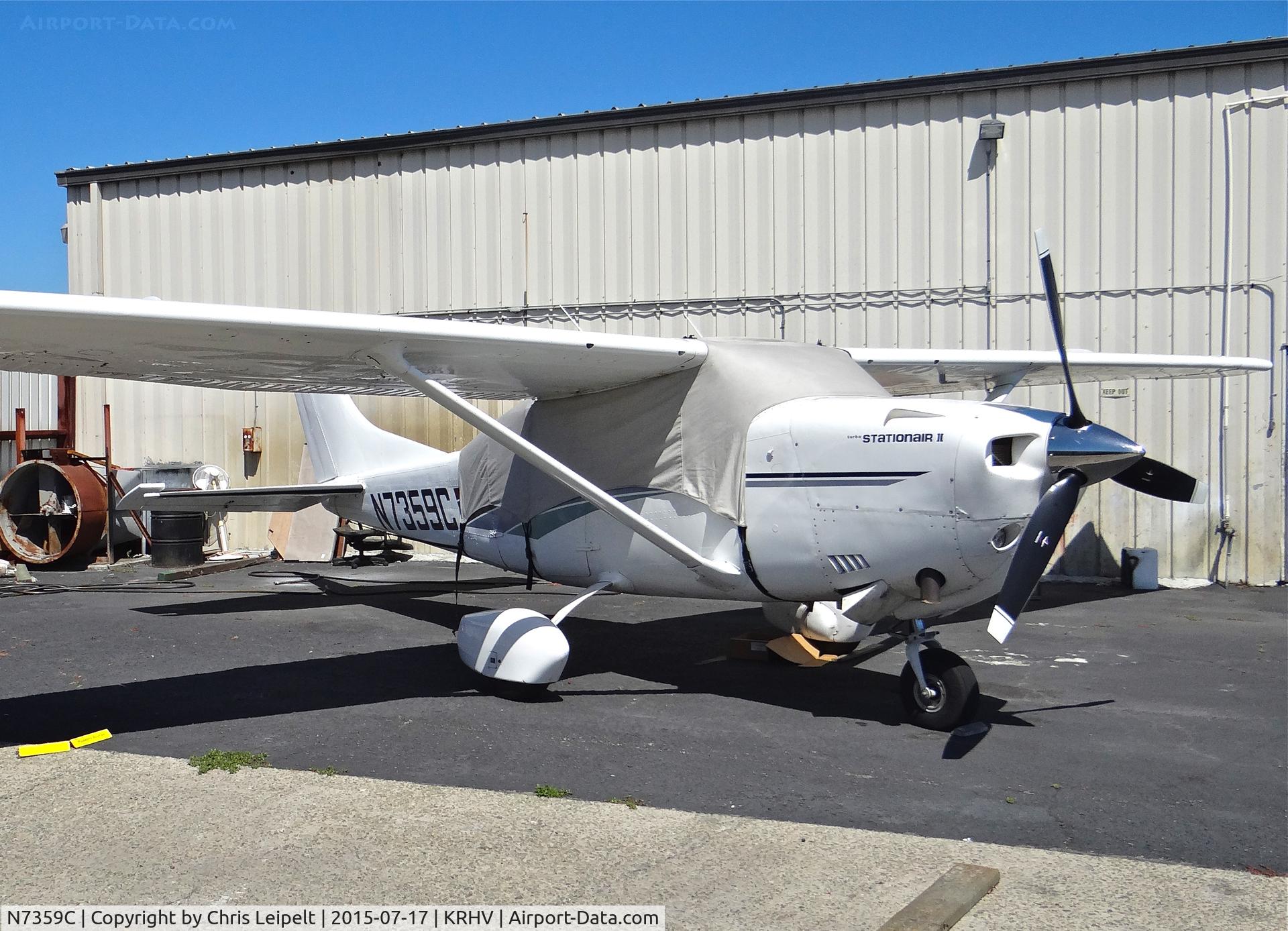 N7359C, 1977 Cessna TU206G Turbo Stationair C/N U20603897, California-based 1977 Cessna TU206G visiting for avionics maintenance at Reid Hillview Airport, San Jose, CA.