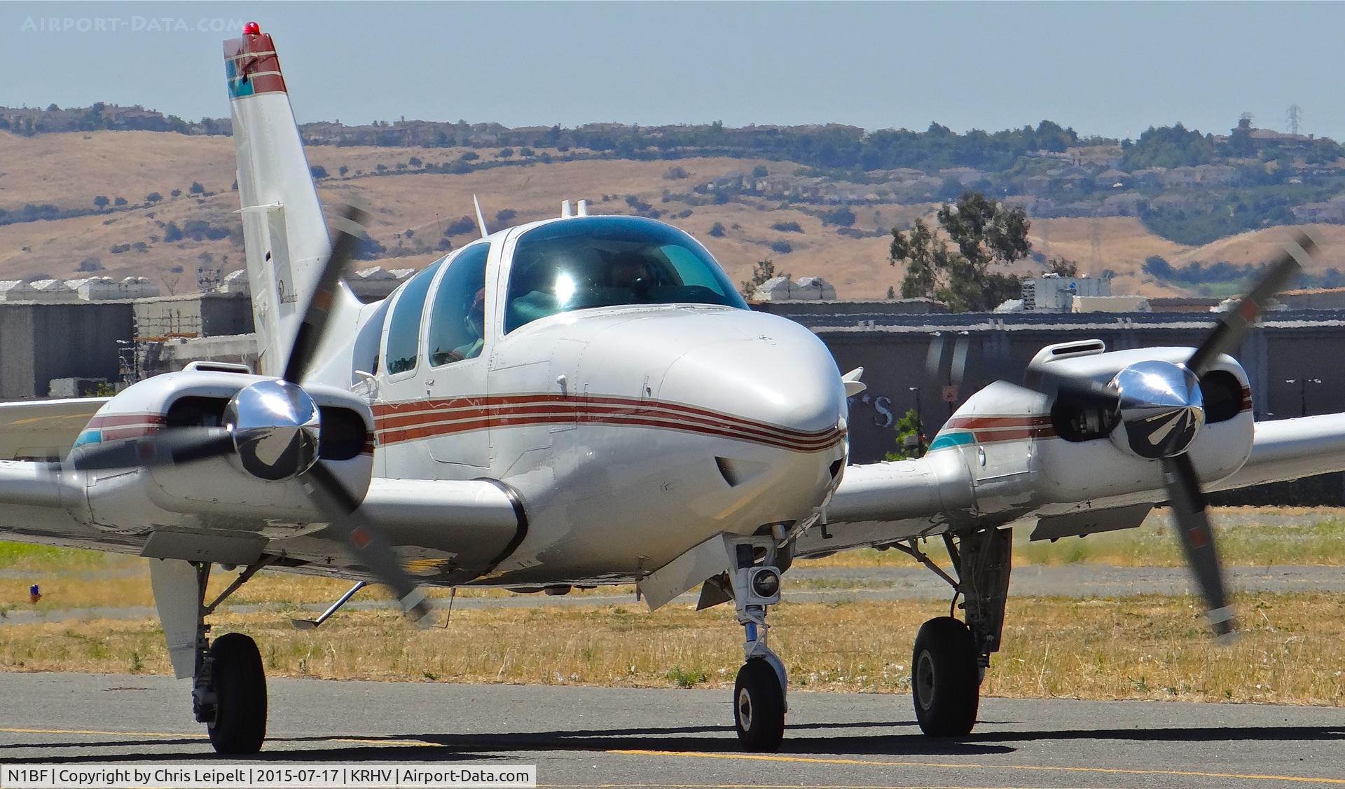N1BF, 1973 Beech E-55 Baron C/N TE-961, Locally-based 1973 Beechcraft Baron 55 taxing to its hangar after landing at Reid Hillview Airport, San Jose, CA.