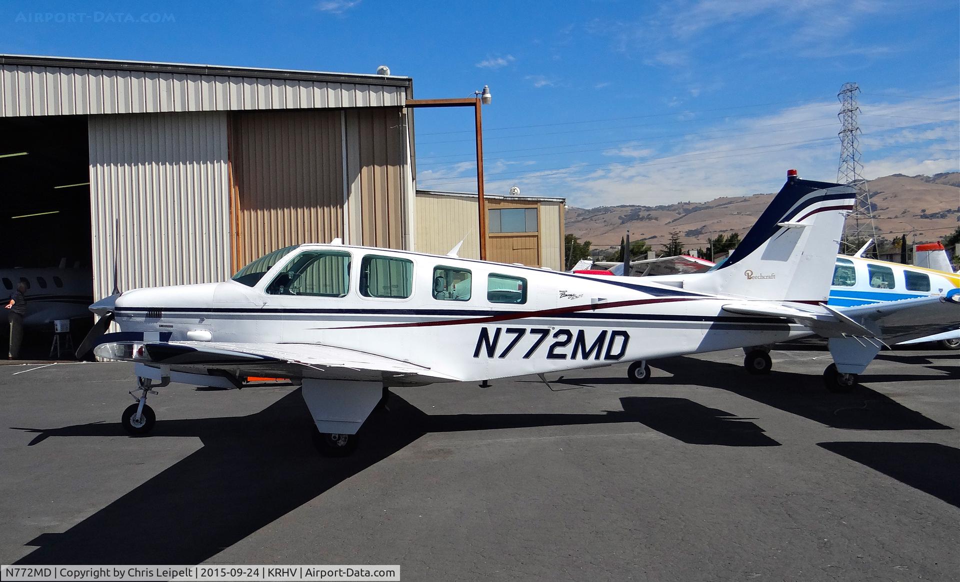 N772MD, 1997 Beech B36TC Bonanza C/N EA-605, Locally-based 1997 Beechcraft B36TC sitting in front of the Lafferty Aircraft Sales hangar at Reid Hillview Airport, San Jose, CA.