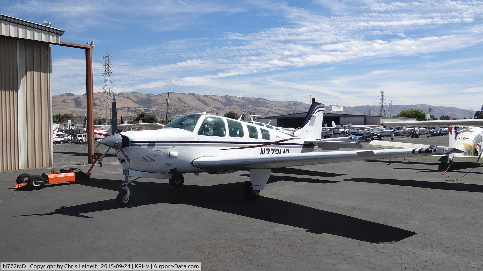 N772MD, 1997 Beech B36TC Bonanza C/N EA-605, Locally-based 1997 Beechcraft B36TC sitting in front of the Lafferty Aircraft Sales hangar at Reid Hillview Airport, San Jose, CA.
