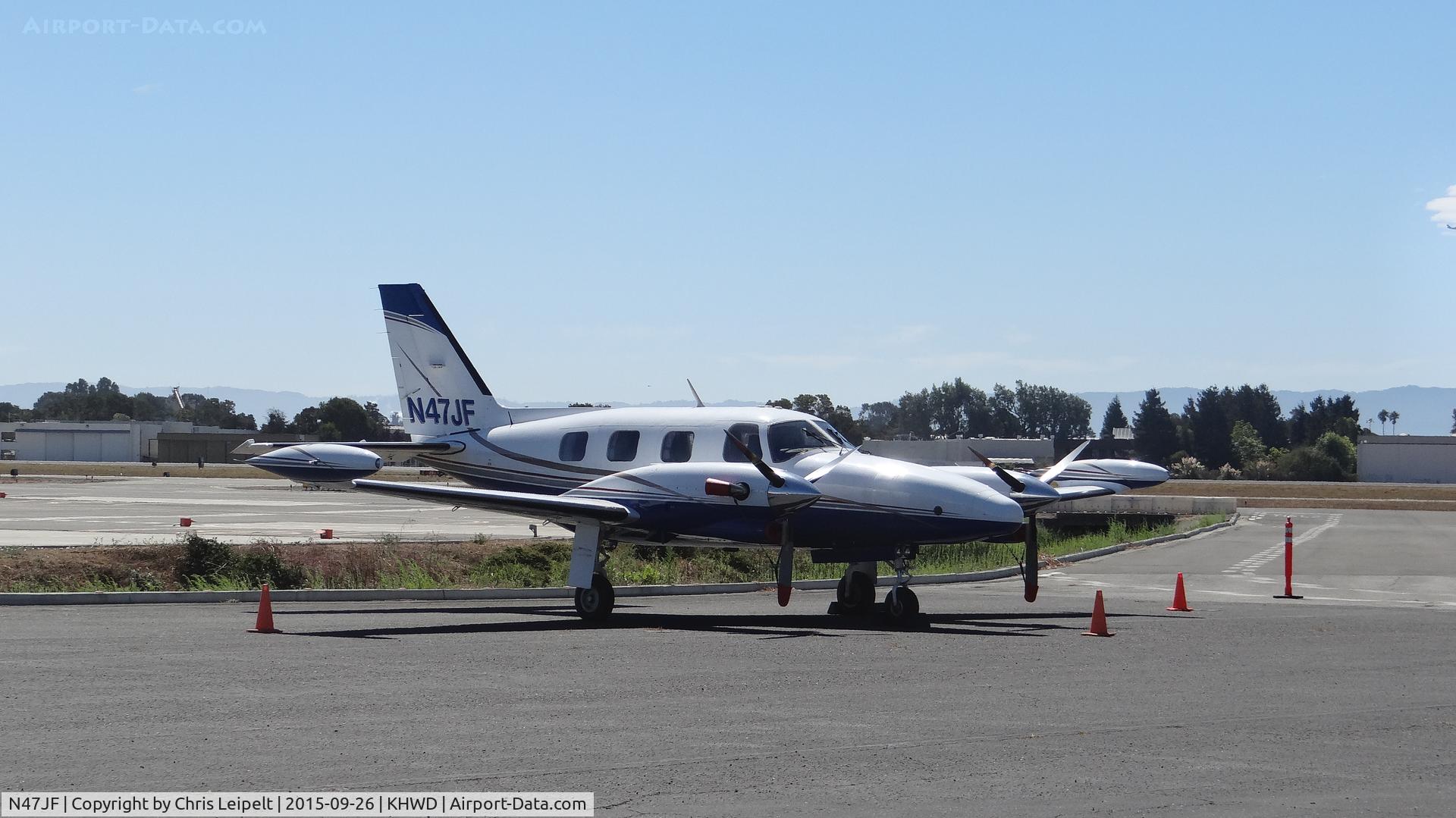 N47JF, Piper PA-31T C/N 31T-8020031, North Dakota-based Piper PA-31T sitting on the FBO ramp at Hayward Executive Airport, Hayward, CA.