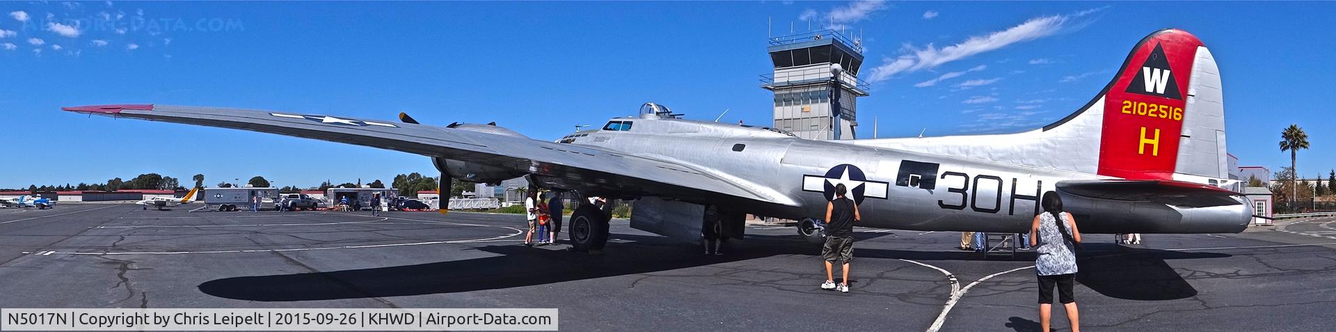 N5017N, 1944 Lockheed/Vega (Boeing) B-17G-105-VE Flying Fortress C/N 8649, The EAA's 1944 Boeing B-17G sitting on the ramp at Hayward Executive Airport, Hayward, CA. It was a surprise to see this here! It was giving rides and tours all for a fee.