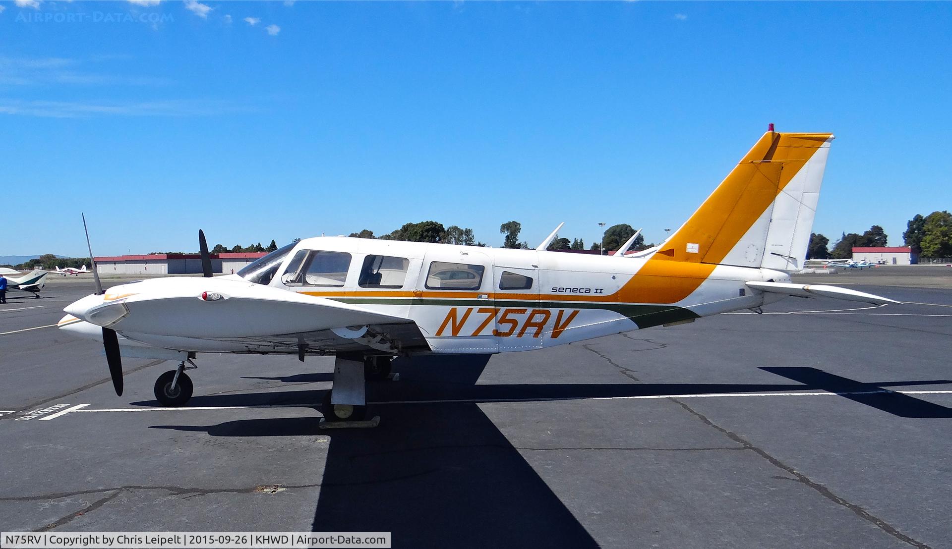 N75RV, 1975 Piper PA-34-200T C/N 34-7570188, California-based 1975 Piper Seneca sitting on the ramp at Hayward Executive Airport, Hayward, CA.