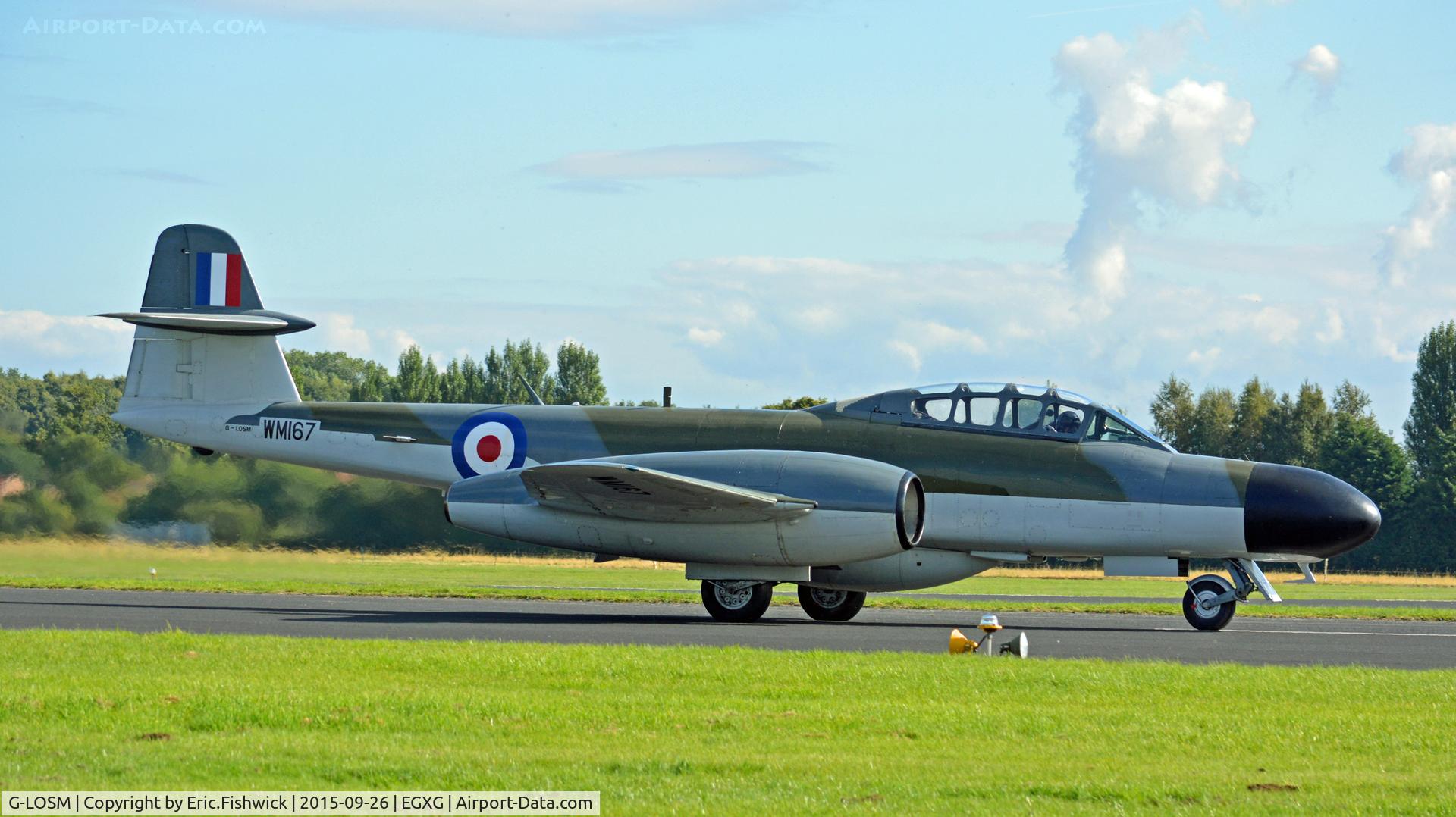 G-LOSM, 1952 Gloster Meteor NF.11 C/N S4/U/2342, 3. WM167 returning after very accomplished display at The Yorkshire Air Show, Church Fenton, Sept. 2015.